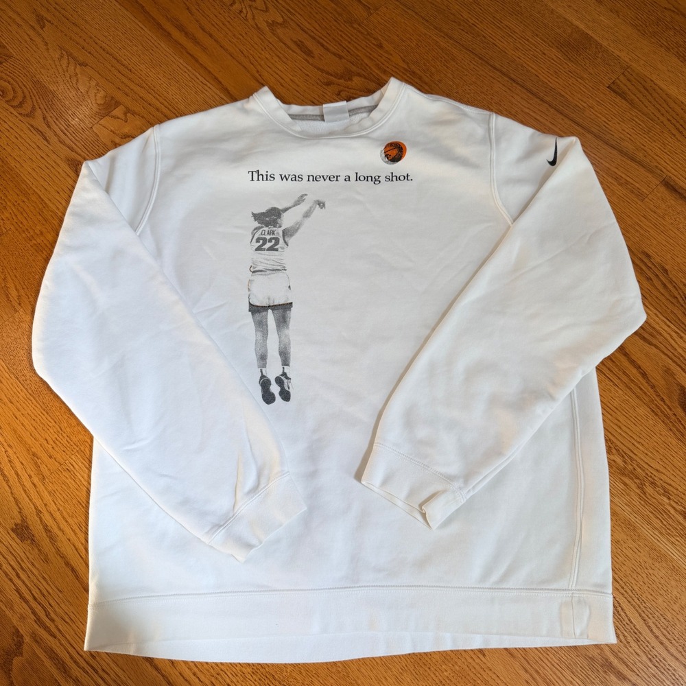 Nike Caitlin Clark Iowa Hawkeyes Never A Long Shot Sweatshirt White XL Rare